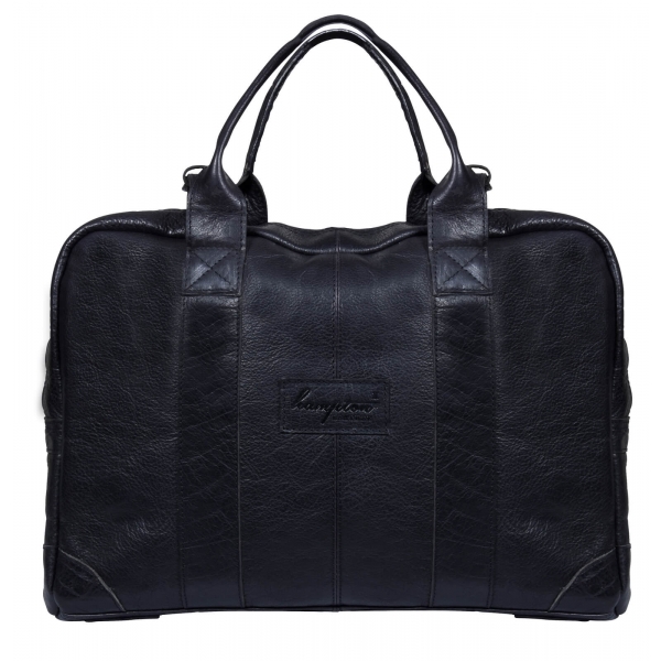 Real Leather Carry On Overnight Bag - Black