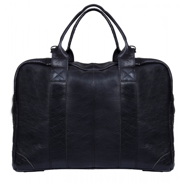 Real Leather Carry On Overnight Bag - Black