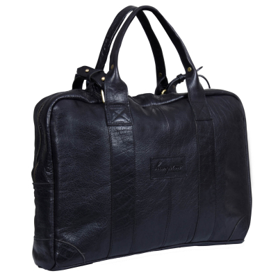 Real Leather Carry On Overnight Bag - Black