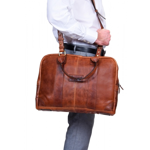 Real Leather Carry On Overnight Bag - Tan,