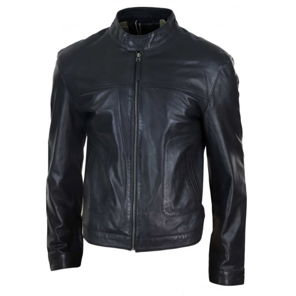 Real Leather Classic Mens Biker Style Jacket - Black