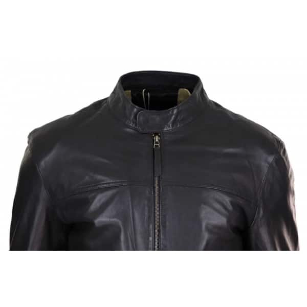 Real Leather Classic Mens Biker Style Jacket - Black