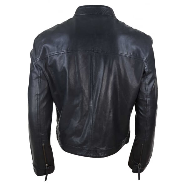 Real Leather Classic Mens Biker Style Jacket - Black