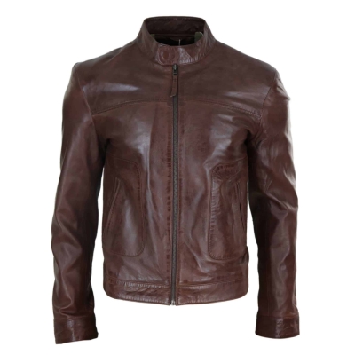 Lear Leather Classic Men's Biker Style Jacket - Brown