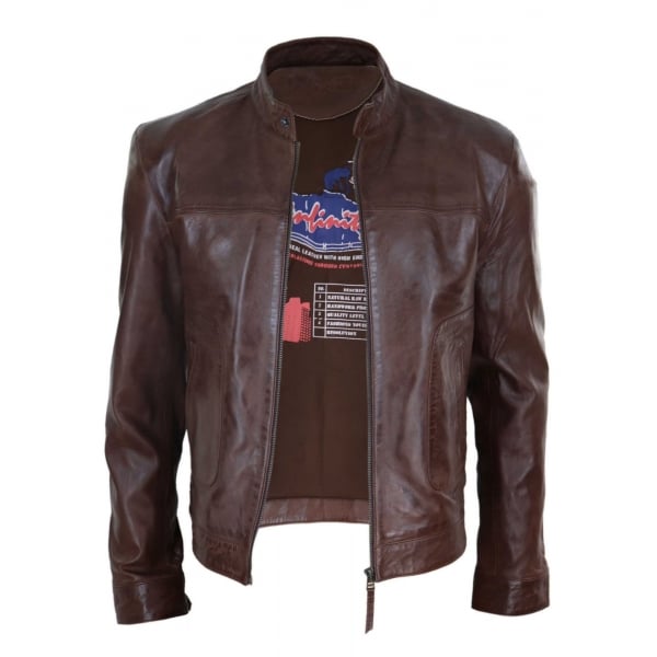 Lear Leather Classic Men's Biker Style Jacket - Brown