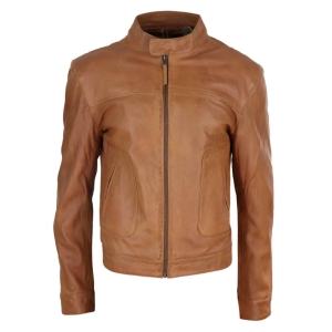 Real Leather Classic Biker Style Mens Jacket – Tan