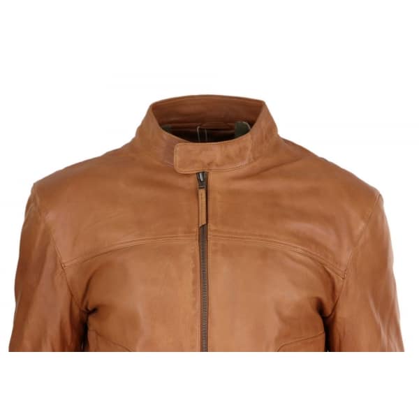 Real Leather Classic Biker Style Mens Jacket - Tan