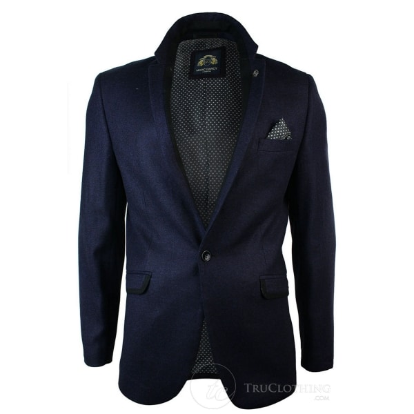 Mens Violet Herringbone Tweed Vintage Slim Fit Blazer Jacket Black Trim Smart Casual-Purple