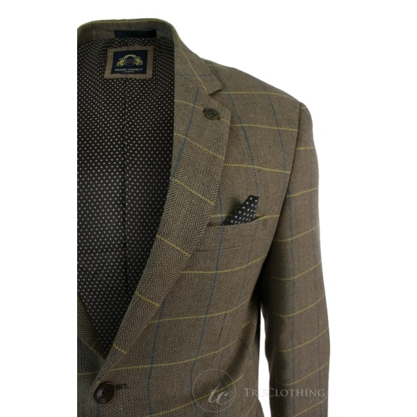 Mens Check Vintage Herringbone Tweed Grey Charcoal Blazer Jacket Fitted-Oak