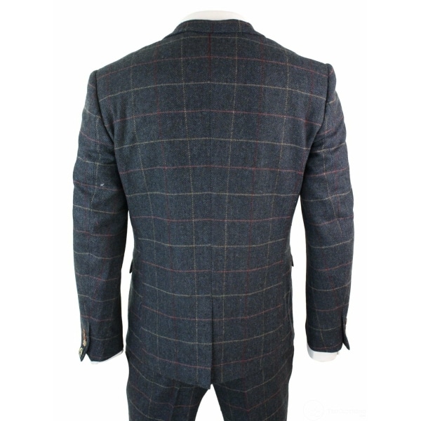 Mens Navy Blue Wine Check Herringbone Tweed Vintage 3 Piece New Marc Darcy Suit