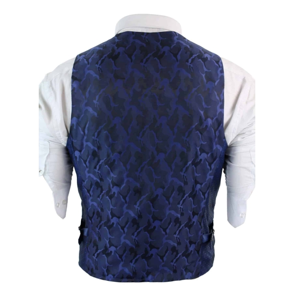 Mens Double Breasted Felt Tweed Vintage Retro Classic Waistcoat Slim Fit Herringbone-Melton DBC Blue