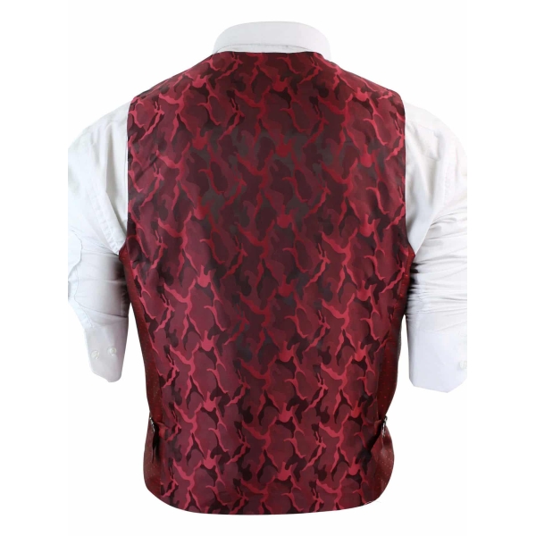 Mens Double Breasted Felt Tweed Vintage Retro Classic Waistcoat Slim Fit Herringbone-Melton DBC Wine