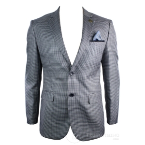 Mens Tweed Vintage Retro Grey Checked Blazer Elbow Patch Black Trim Tailored