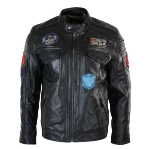 Aviatrix Real Leather Marker Mens Black Zip Jacket Badge Design Racing US Pilot Casual