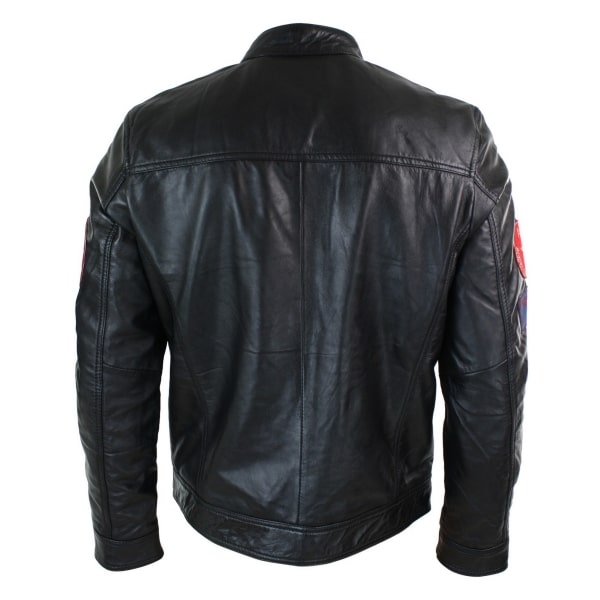 Aviatrix Real Leather Marker Mens Black Zip Jacket Badge Design Racing US Pilot Casual