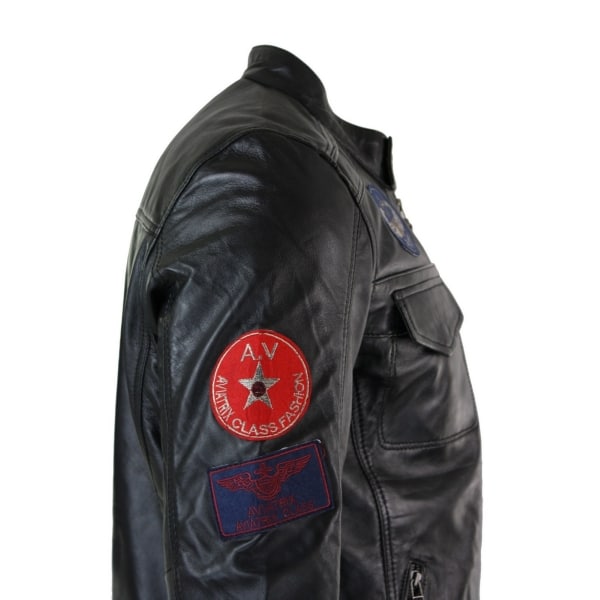 Aviatrix Real Leather Marker Mens Black Zip Jacket Badge Design Racing US Pilot Casual