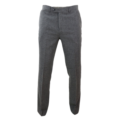 Mens Dark Grey Herringbone Tweed Trousers