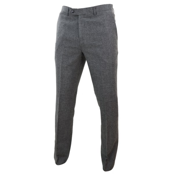 Mens Dark Grey Herringbone Tweed Trousers