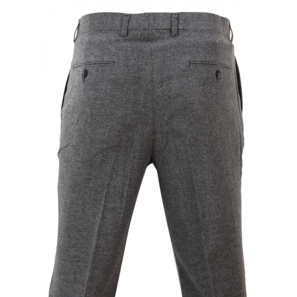 Mens Dark Grey Herringbone Tweed Trousers