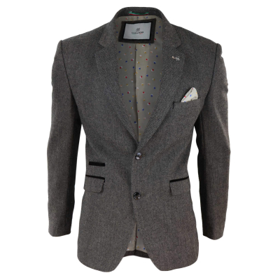 Mens Herringbone Tweed Blazer - Cavani Martez - Tan