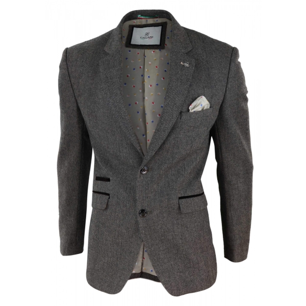 Mens Herringbone Tweed Blazer - Cavani Martez - Tan