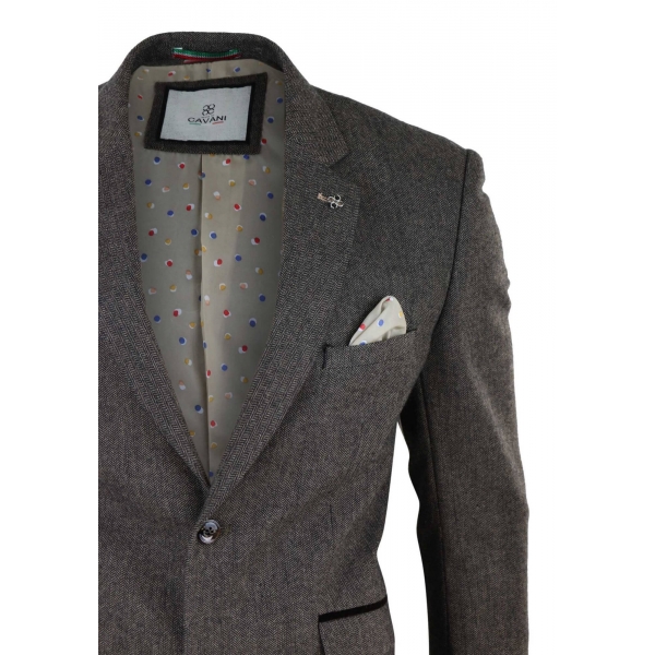 Mens Herringbone Tweed Blazer - Cavani Martez - Tan