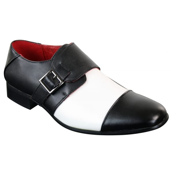 Mens Slip On Buckle Belt Leather Inner Smart Formal Black White Shoes Italian Design