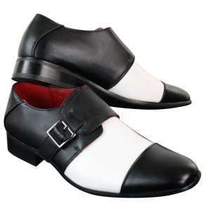 Mens Slip On Buckle Belt Leather Inner Smart Formal Black White Shoes Italian Design