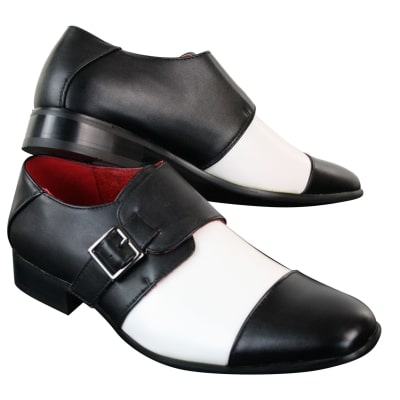 Mens Slip On Buckle Belt Leather Inner Smart Formal Black White Shoes Italian Design