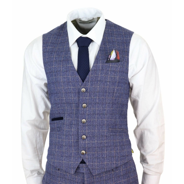 Mens Blue Check 3 Piece Suit - Cavani Matteo