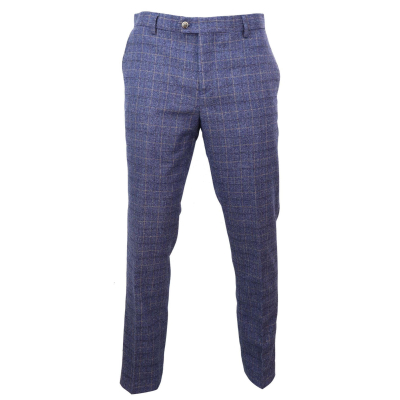 Mens Blue Check Trousers - Cavani Matteo