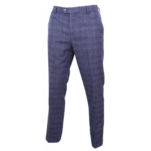 Mens Blue Check Trousers - Cavani Matteo