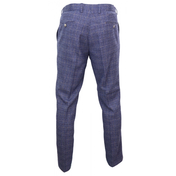 Mens Blue Check Trousers - Cavani Matteo