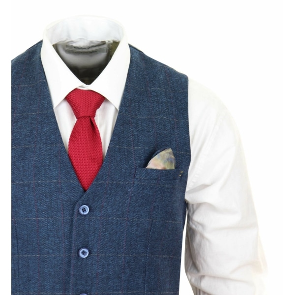 Men Blue Check Tweed Waistcoat - Cavani Carnegi