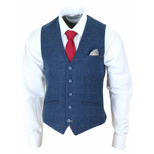 Men Blue Check Tweed Waistcoat - Cavani Carnegi