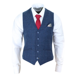 Men Blue Check Tweed Waistcoat – Cavani Carnegi