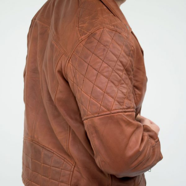 Real Leather Vintage Washed Brown Timber Mens Biker Jacket Cross Zip Retro Casual-Nevada Timber