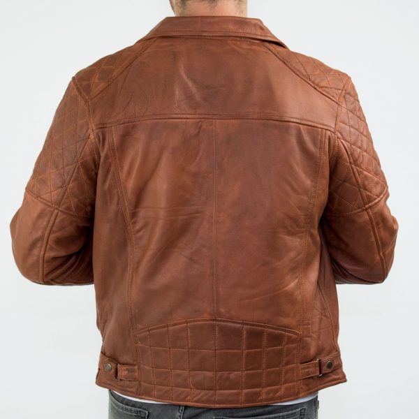 Real Leather Vintage Washed Brown Timber Mens Biker Jacket Cross Zip Retro Casual-Nevada Timber