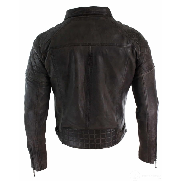 Real Leather Vintage Washed Brown Black Burgundy Blue Timber Biker Men's Jacket Cross Zip Retro Casual-Zulu Brown