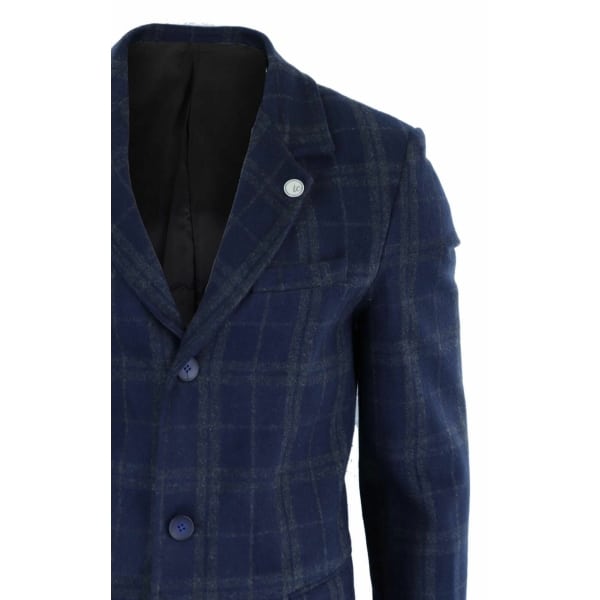 Men's 3/4 Wool Overcoat-Blue