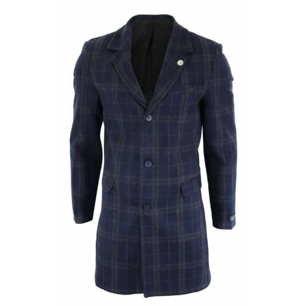 Men's 3/4 Wool Overcoat-Blue