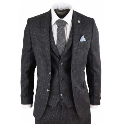 Men's Black Tweed 3 Piece Vintage Suit - STZ14