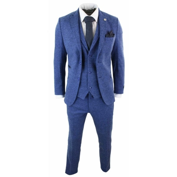 Men's Blue Herringbone 3 Piece Tweeed Suit - STZ11