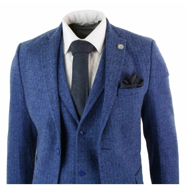 Men's Blue Herringbone 3 Piece Tweeed Suit - STZ11