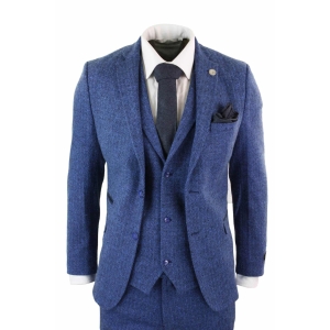 Men’s Blue Herringbone 3 Piece Tweeed Suit – STZ11