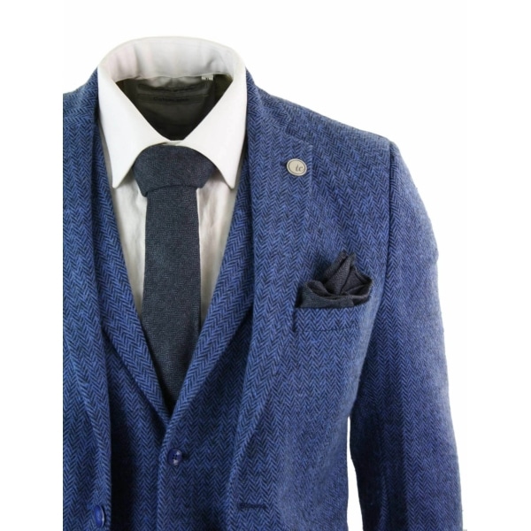 Men's Blue Herringbone 3 Piece Tweeed Suit - STZ11