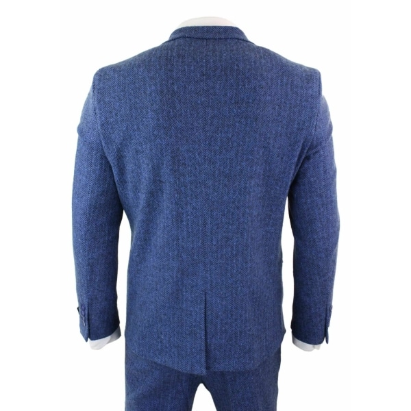 Men's Blue Herringbone 3 Piece Tweeed Suit - STZ11