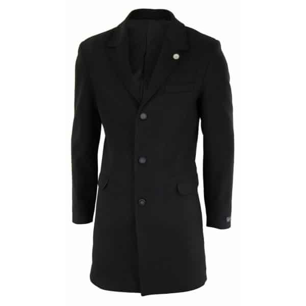 Men's Classic Wool Long Overcoat-Black