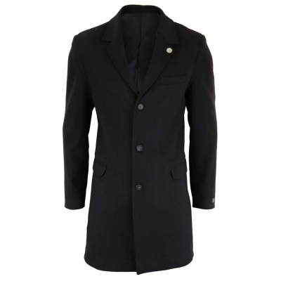 Men's Classic Wool Long Overcoat-Black