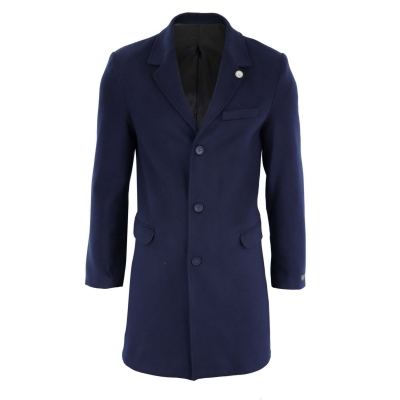 Men's Classic Wool Long Overcoat-Navy